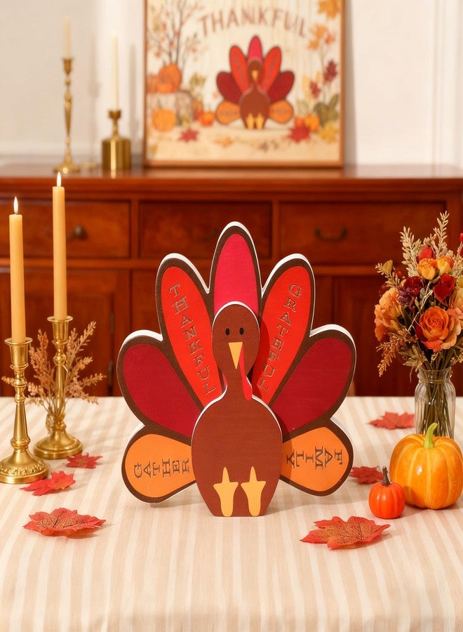 NEWLIGHTURE Thanksgiving Turkey Decoration Wooden Turkey Tabletop Decor Thanksgiving Standing Turkey with 'Thankful' Sign for Home Kitchen Office Fall Harvest Festival Decoration - Image 4